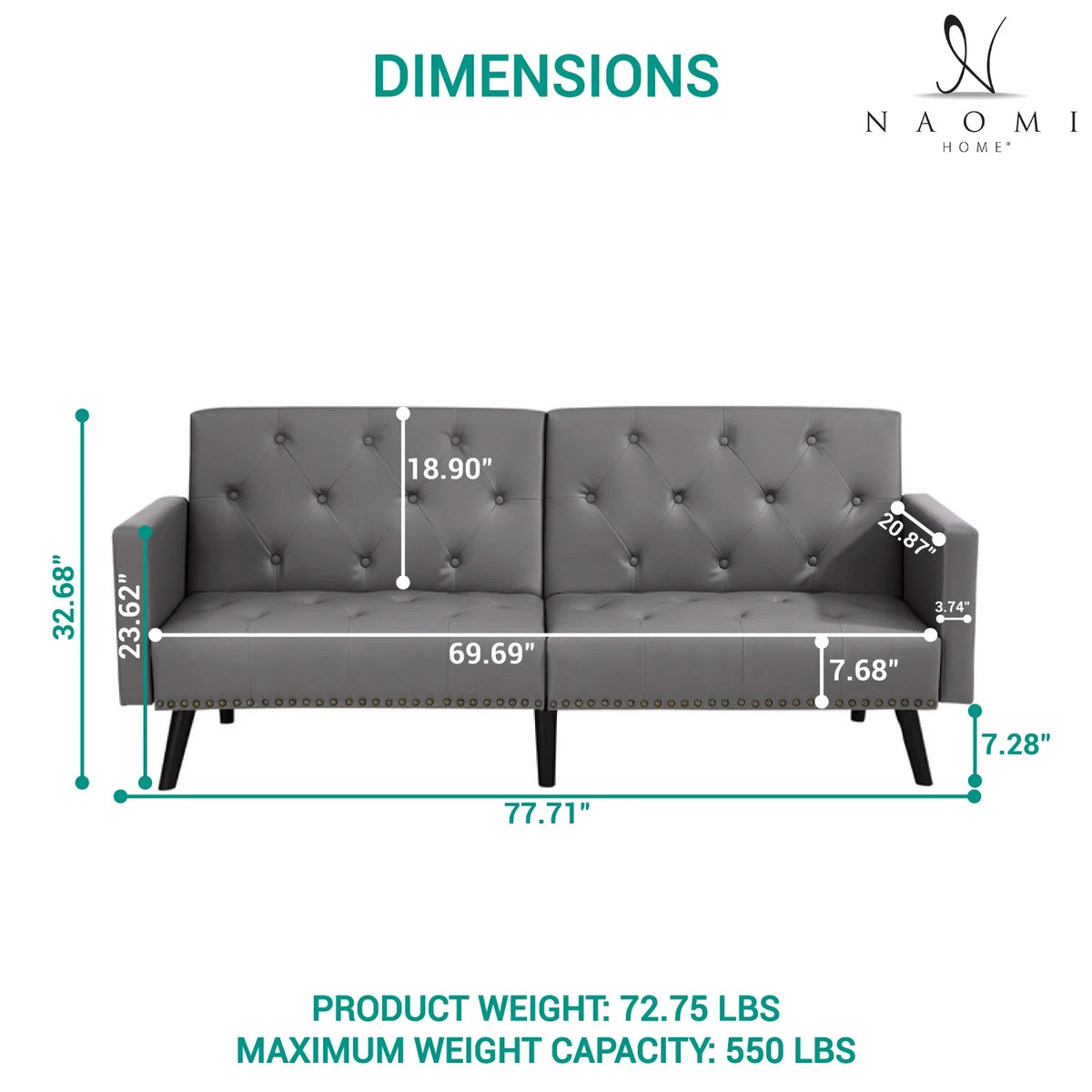 Espresso Faux Leather Tufted Convertible Sofa Bed V185857