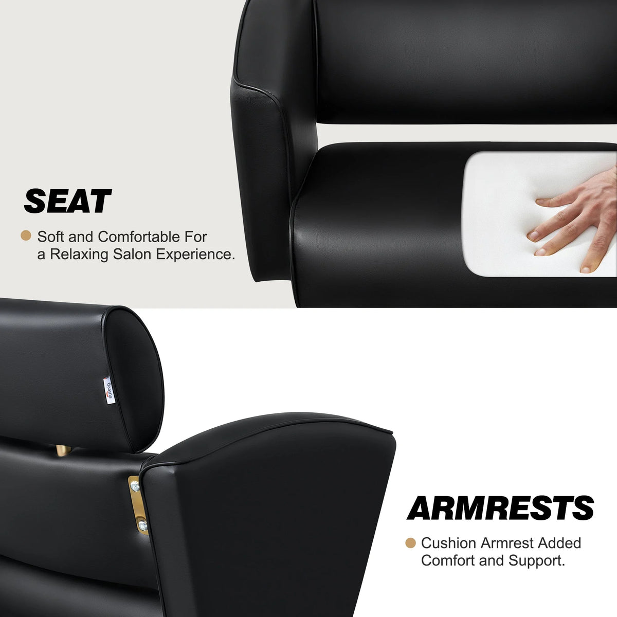 Gold Salon Chair with Black Leather Upholstery and Adjustable Height Q72956