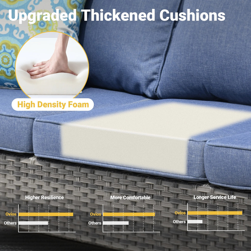 7 Pieces All Weather Wicker Patio Furniture Set with Sectional Couch and Ottoman A183291