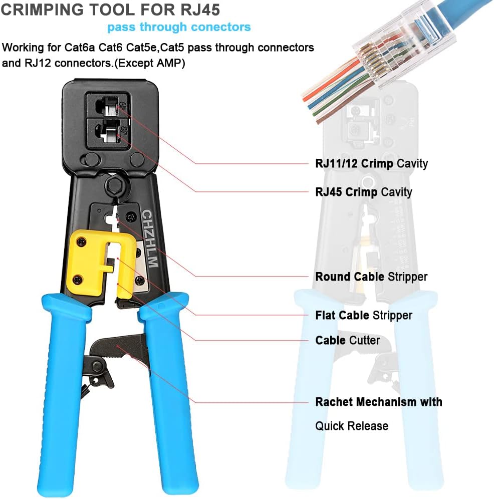 RJ45 Crimp Tool Kit with 50PCS Connectors Cable Tester Z469664