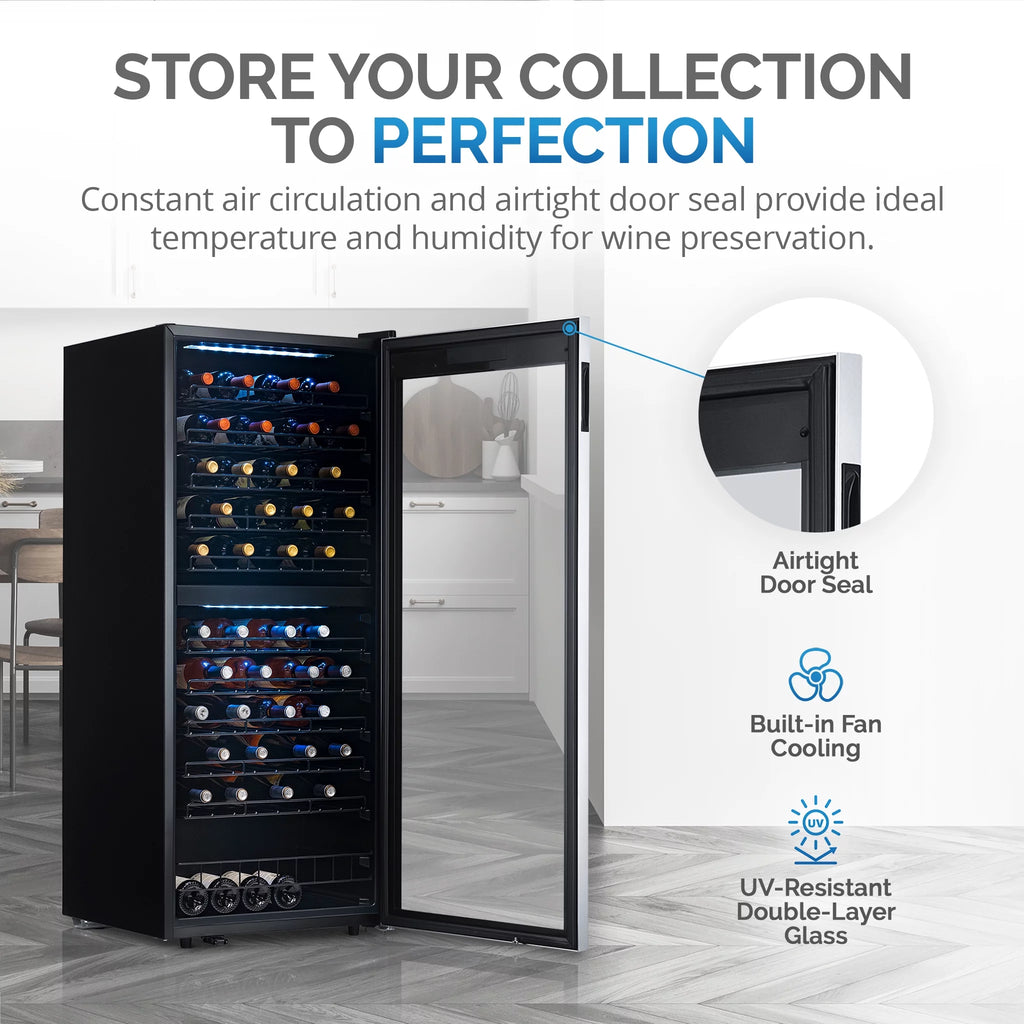 98 Bottle Dual Zone Stainless Steel Wine Refrigerator Q228