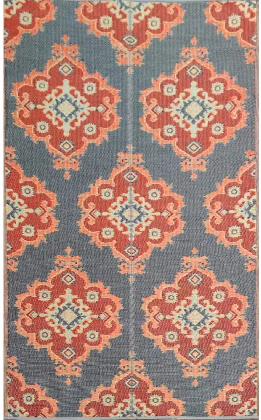 Orange Lt Yellow Lt Grey Black Reversible Outdoor Rugs D6612