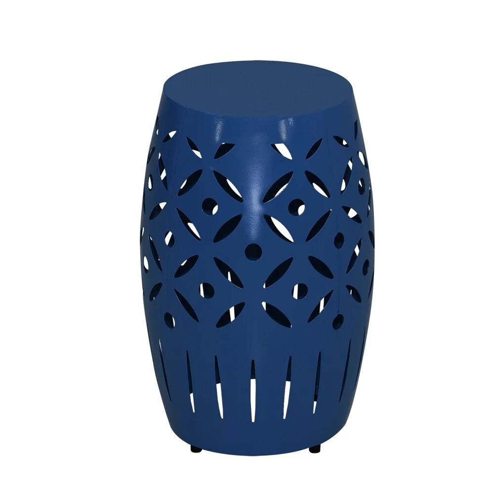 18 Inch Geometric Cut Iron Drum End Table F685