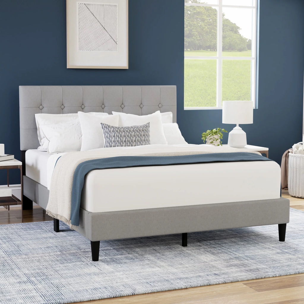 Light Gray Button Tufted Upholstered Queen Platform Bed X982