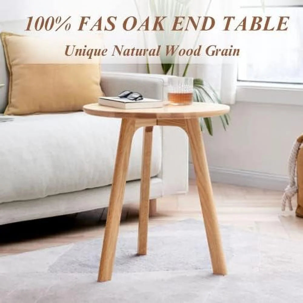 Solid Oak Round Side Table with 3 Legs D108010