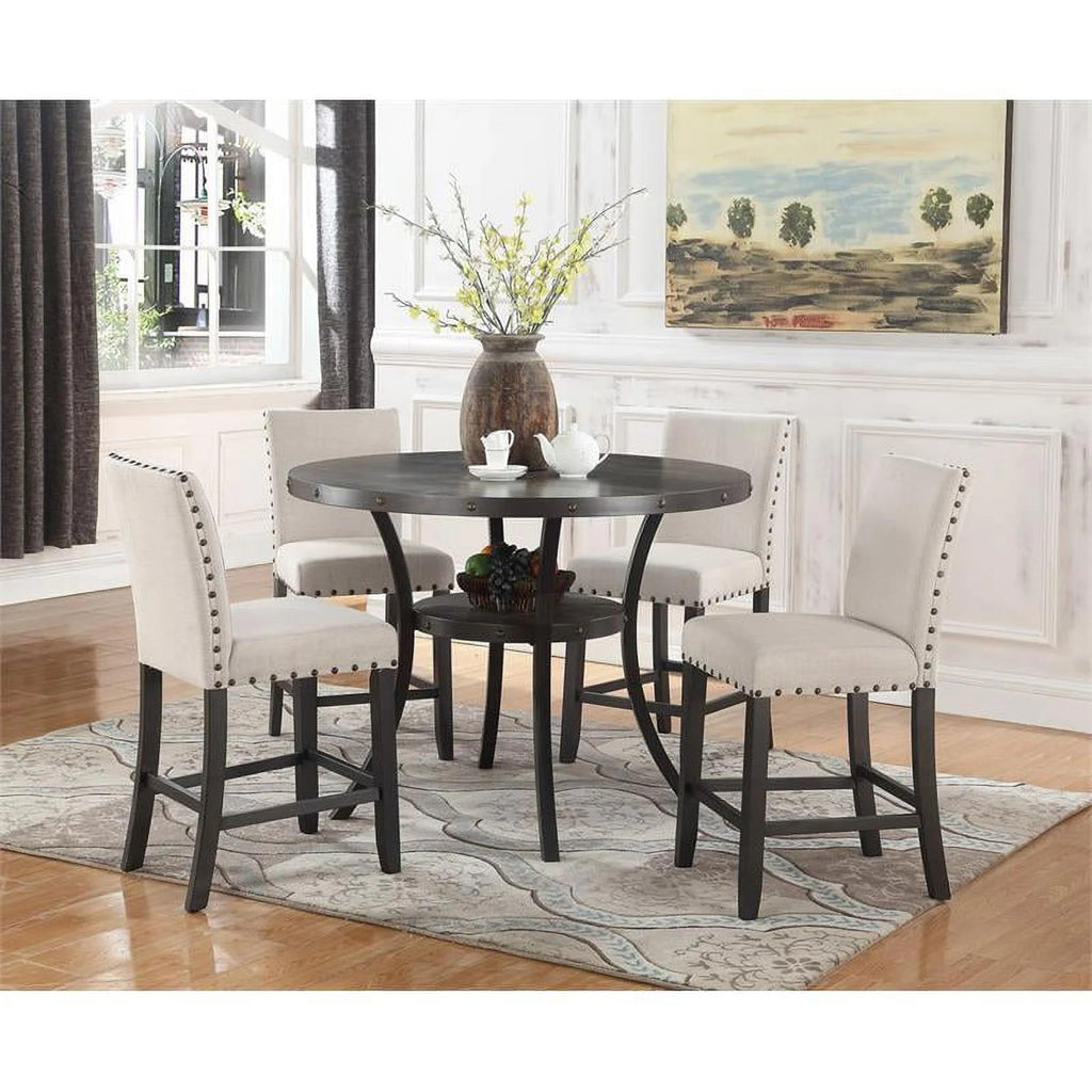 Solid Wood Round Counter Height Table in Antique Black S5084