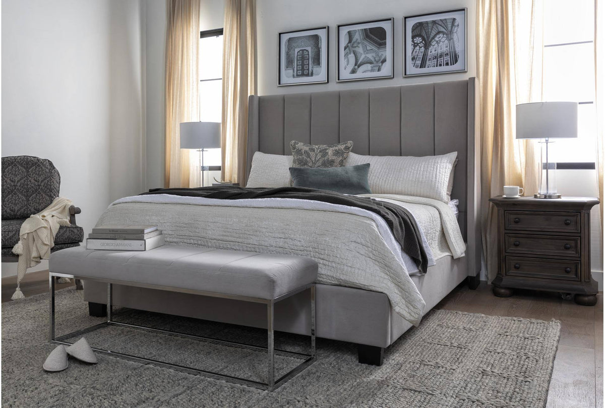 Velvet Upholstered Eastern King Panel Bed R9003