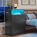 Black 4 Drawer Dresser with LED Lights and Charging Station R989