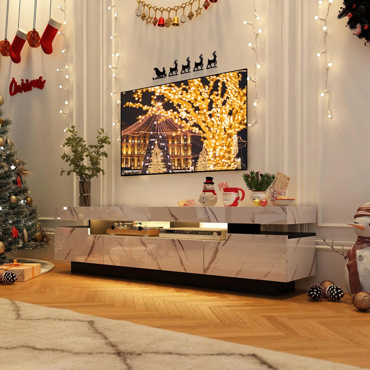 White High Gloss LED TV Stand with Storage C624501