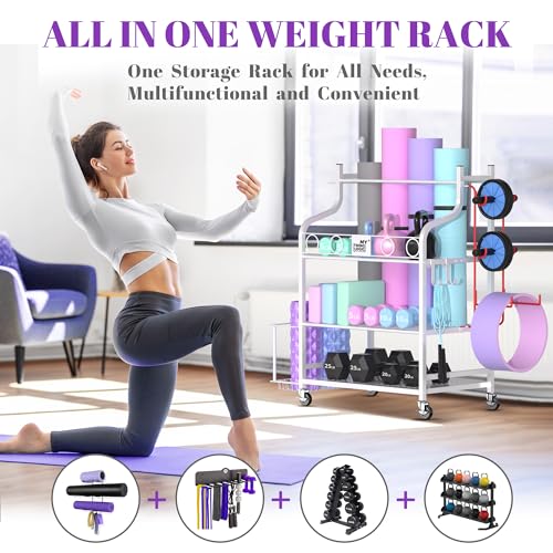 Yoga Mat Storage Rack with Hooks and Wheels D74837