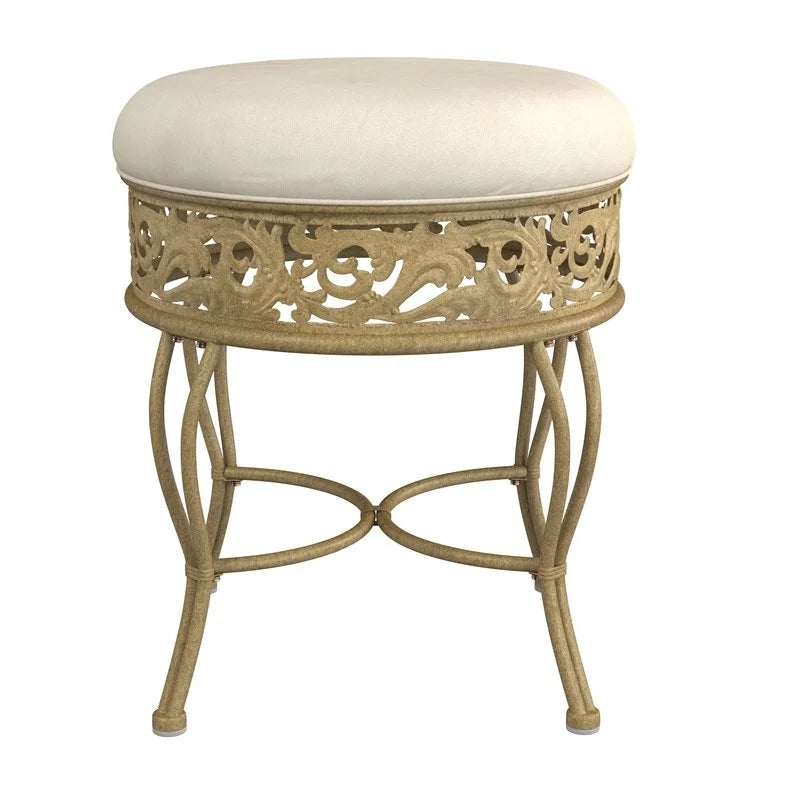 Antique Beige Upholstered Vanity Stool Q49680