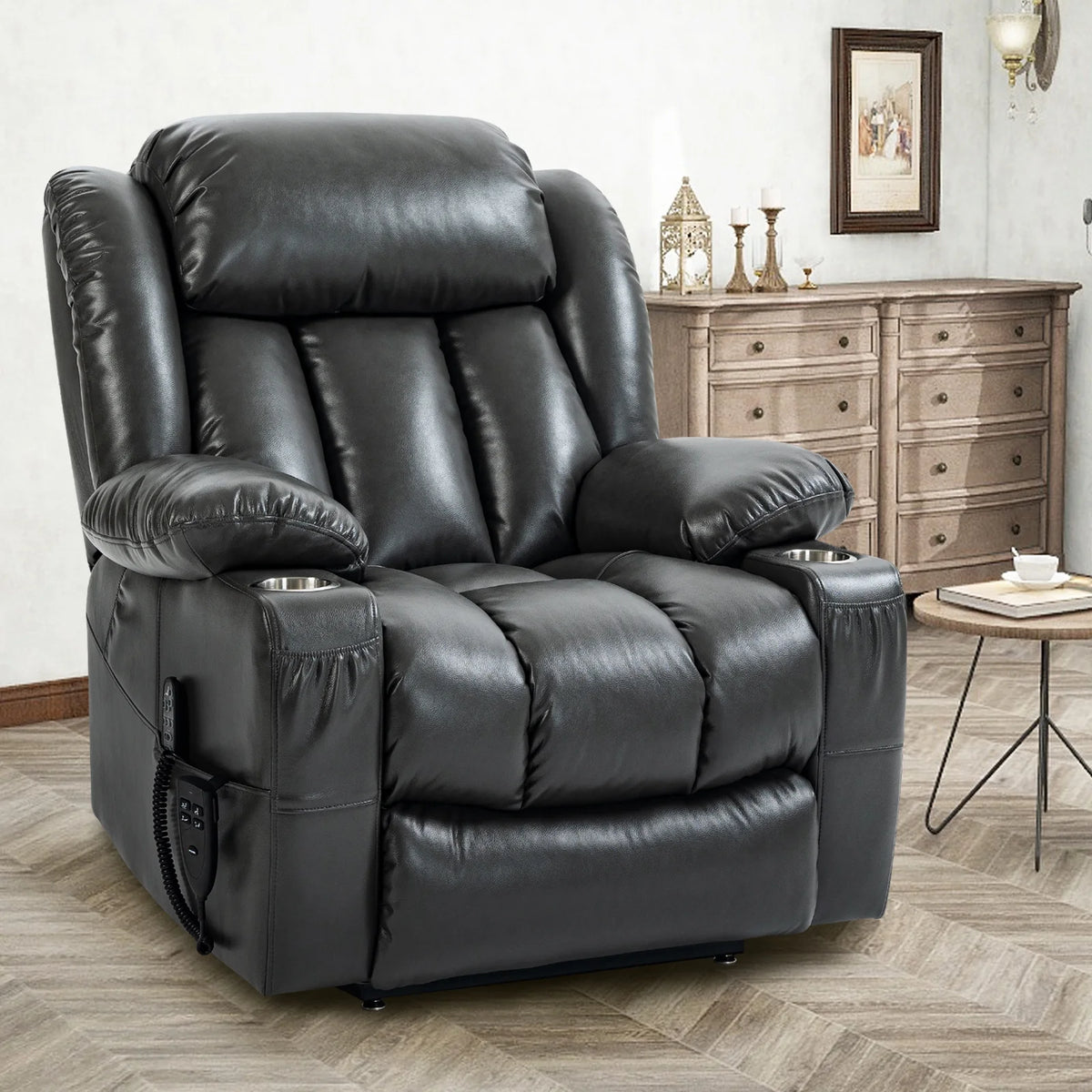 Gray Dual Motor Power Lift Recliner Chair with Massage J776387