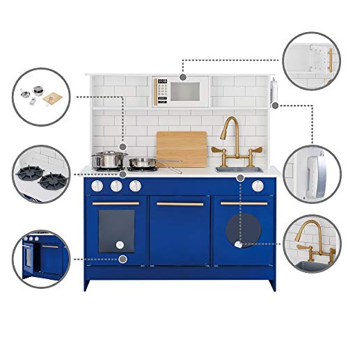 Wooden Play Kitchen with Refrigerator, Oven, Sink, and Storage Space, White L28818