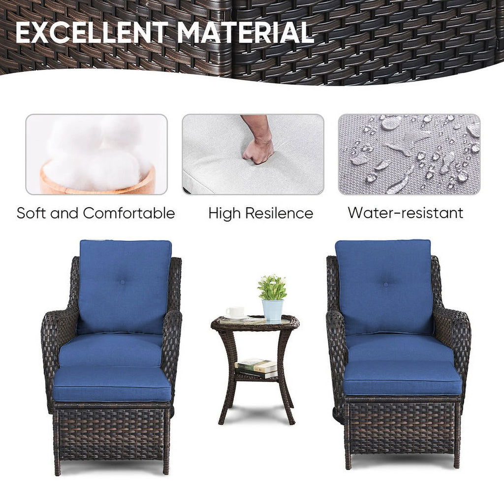 5-Piece Wicker Outdoor Conversation Set with Blue Cushions S874388