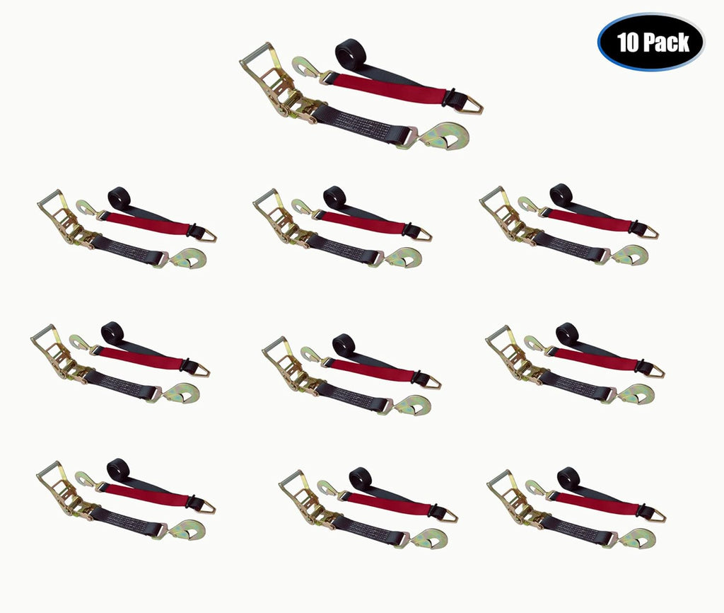 8' Tie Down Ratchet Axle Strap with Snap Hooks Yellow 10-Pack P740