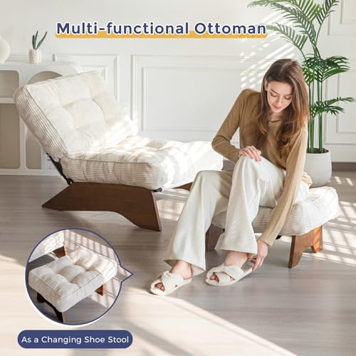 Beige Tufted Accent Chair with Ottoman Y5938