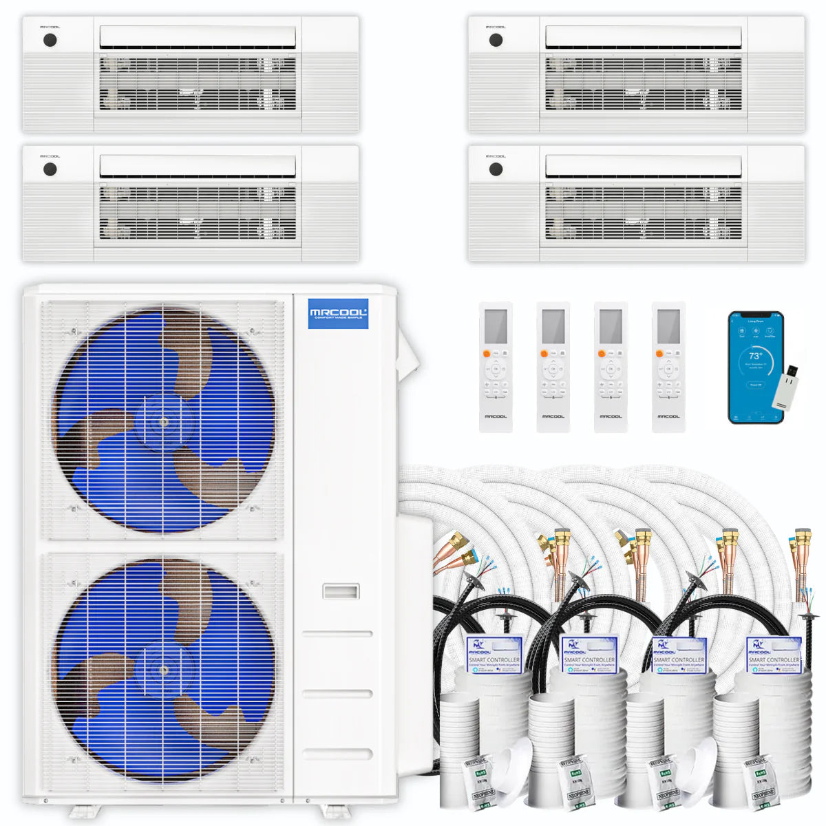42,000 BTU 4 Zone Ceiling Cassette Ductless Air Conditioner and Heat Pump D9045