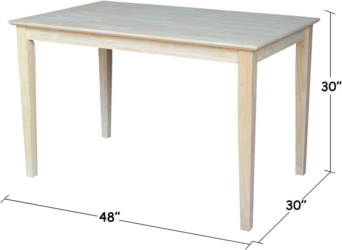 Solid Wood Table Top with Shaker Legs, 30 Inch, Unfinished K632070