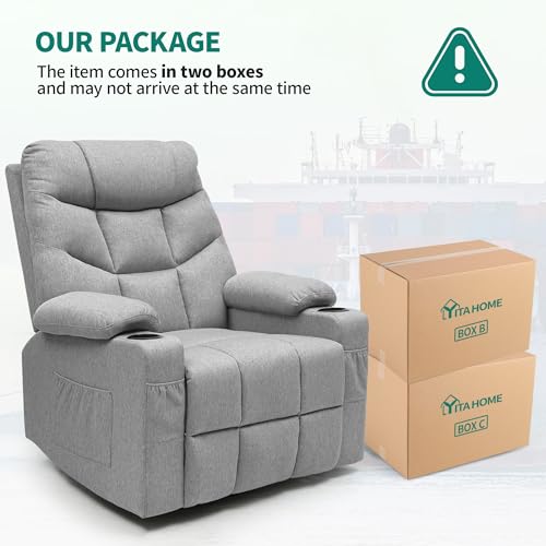 Oversized Swivel Rocker Recliner Chair with Massage & Heat, Gray C8728