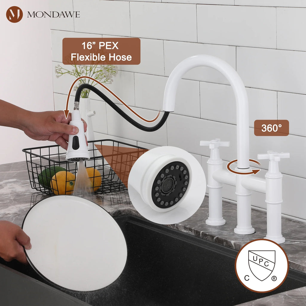 Bridge Kitchen Faucet with Pull Down Sprayer I63813