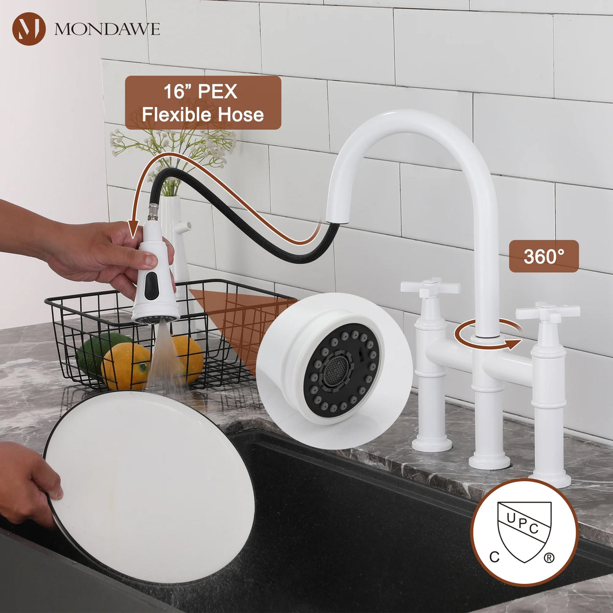 Bridge Kitchen Faucet with Pull Down Sprayer I63813