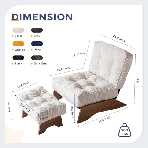 Beige Tufted Accent Chair with Ottoman Y5938