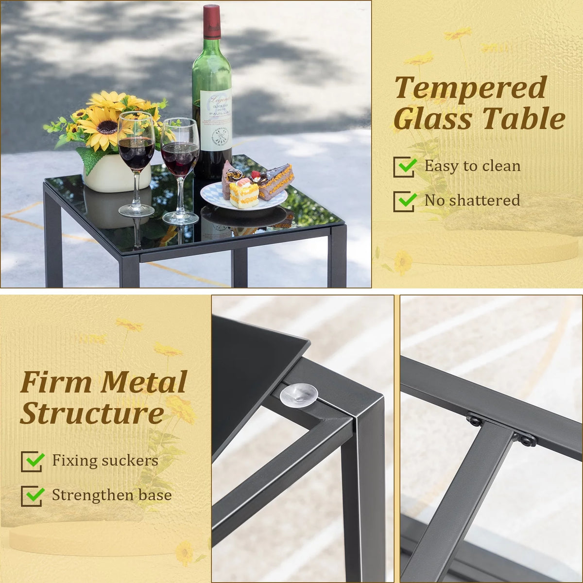 3 Pieces Outdoor Plastic Bistro Set with Cushion and Table, Black F24905