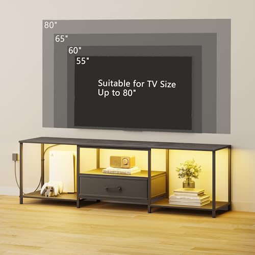 Black TV Stand with Fabric Drawer and Open Shelves Q395
