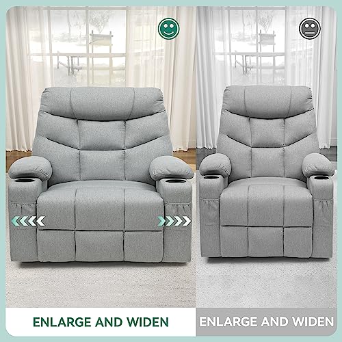Oversized Swivel Rocker Recliner Chair with Massage & Heat, Gray C8728