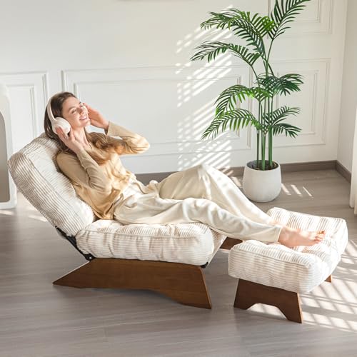 Beige Tufted Accent Chair with Ottoman Y5938