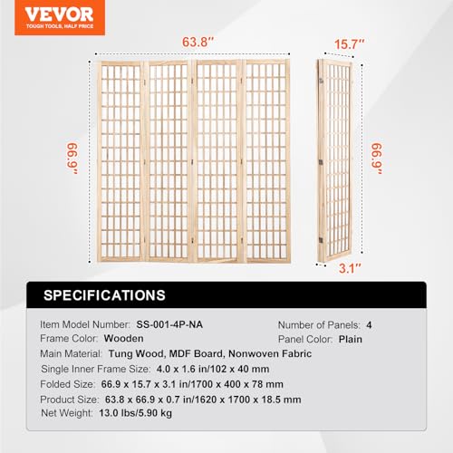 4 Panel Wood Folding Room Divider N784