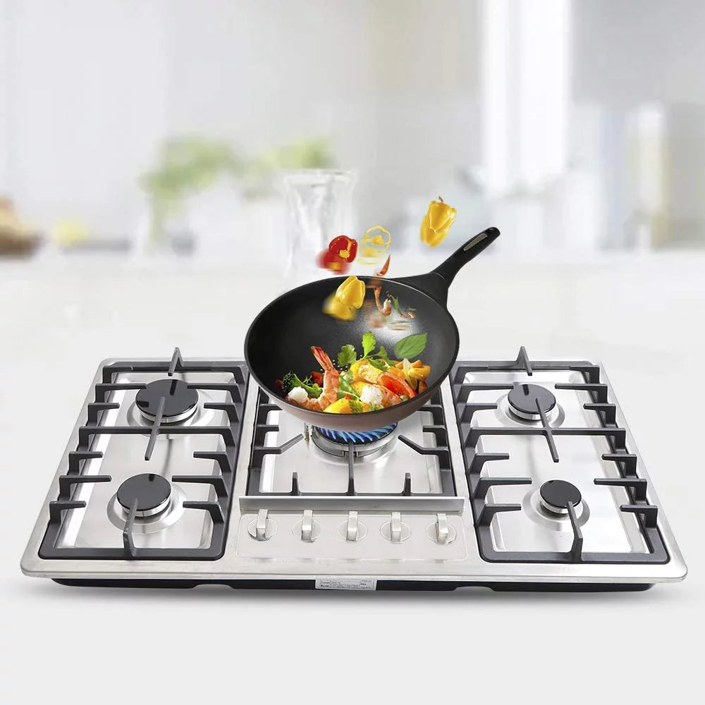 34 Gas Stove Cooktop with 5 Burners Stainless Steel B785608