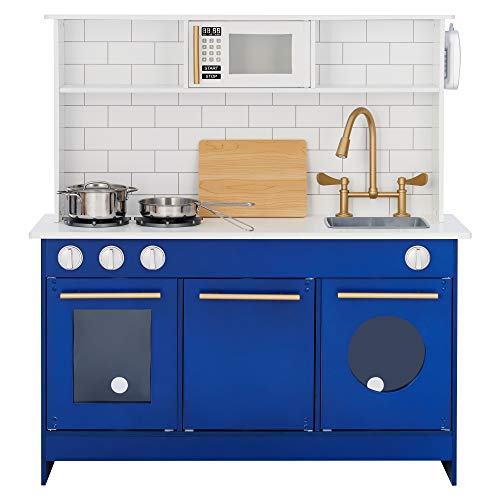 Wooden Play Kitchen with Refrigerator, Oven, Sink, and Storage Space, White L28818