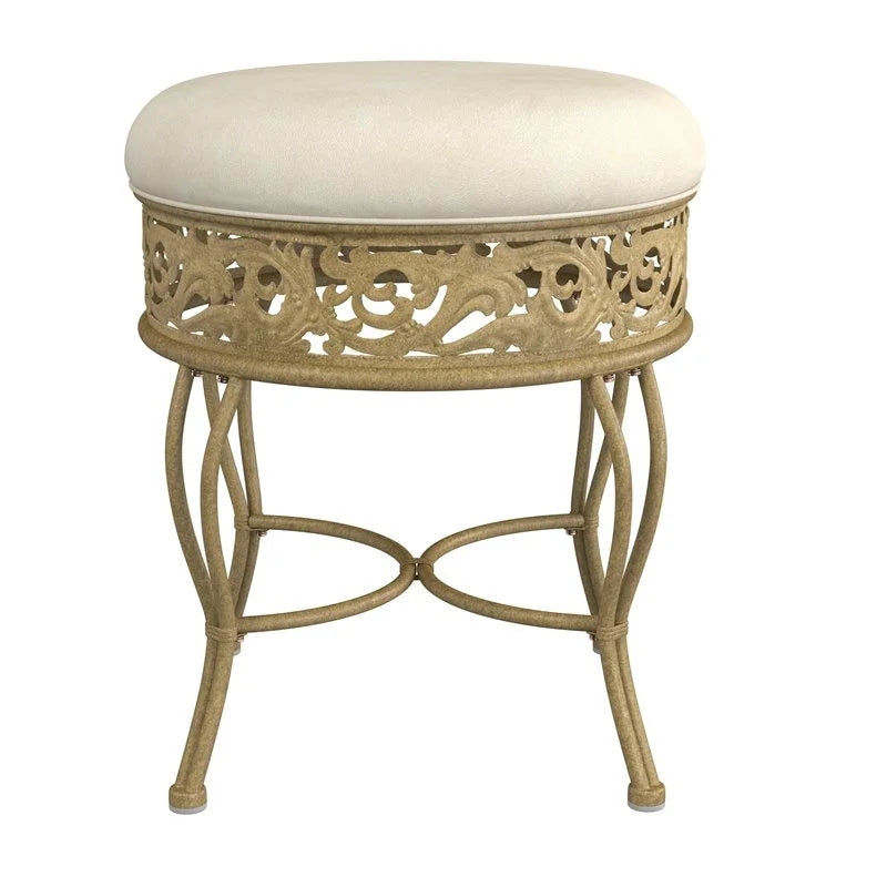Antique Beige Upholstered Vanity Stool Q49680
