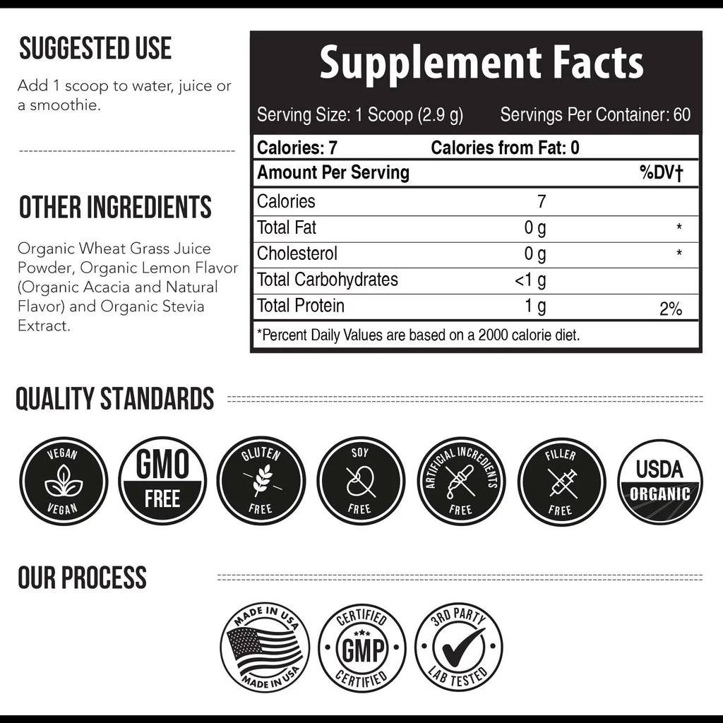 Organic Wheatgrass Juice Powder Lemon Flavor Y67982