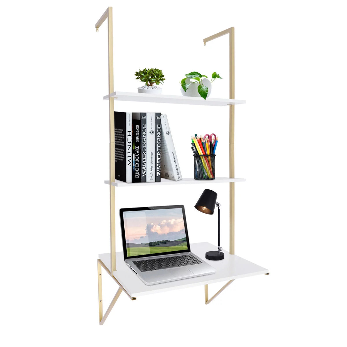 Wall-mounted 3 Tier White Ladder Desk L847