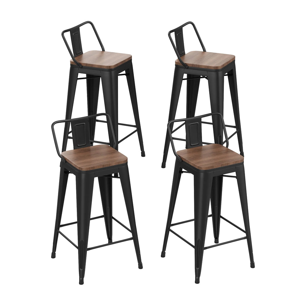 24 Metal Barstools Set of 4 Counter Height with Back D18557