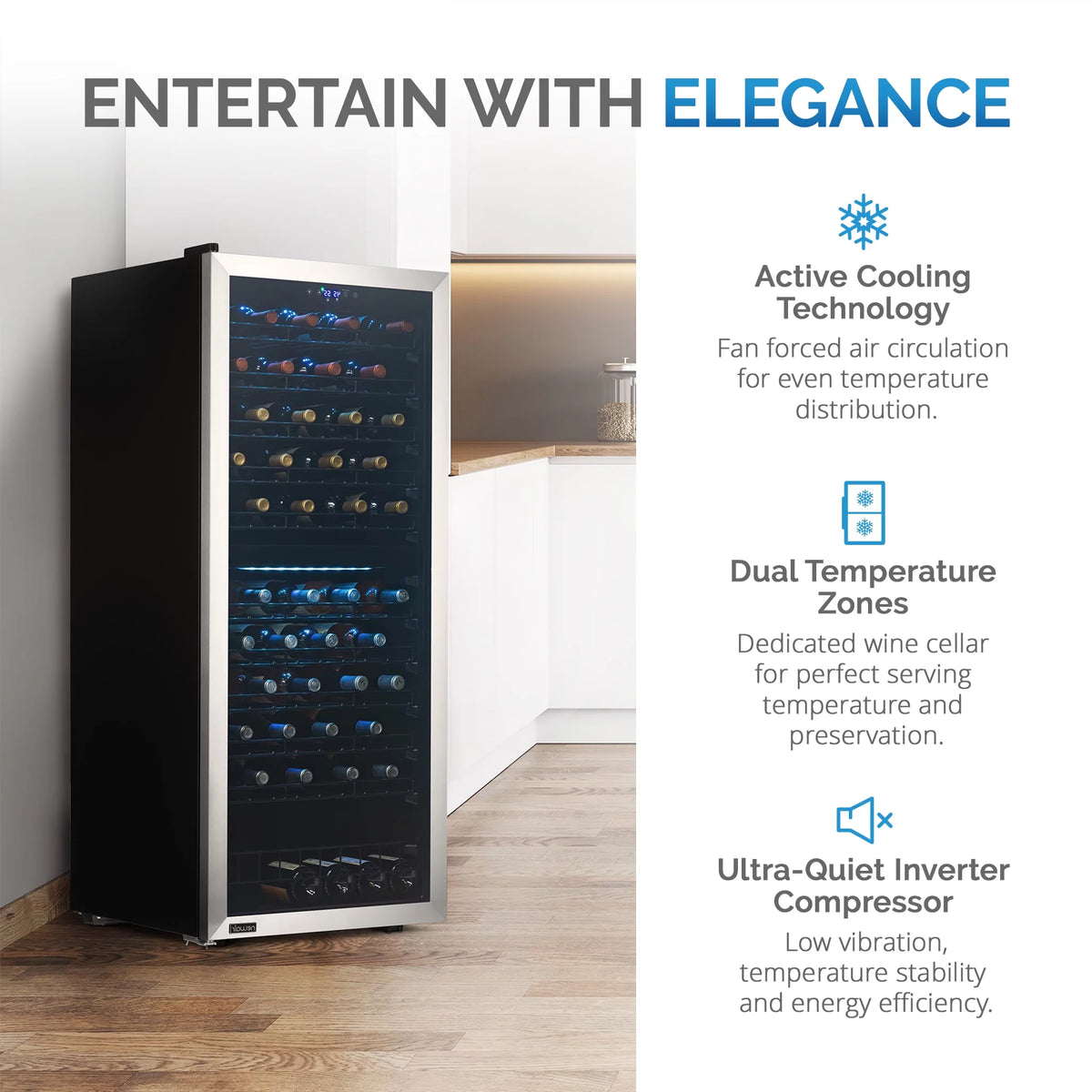 98 Bottle Dual Zone Stainless Steel Wine Refrigerator Q228