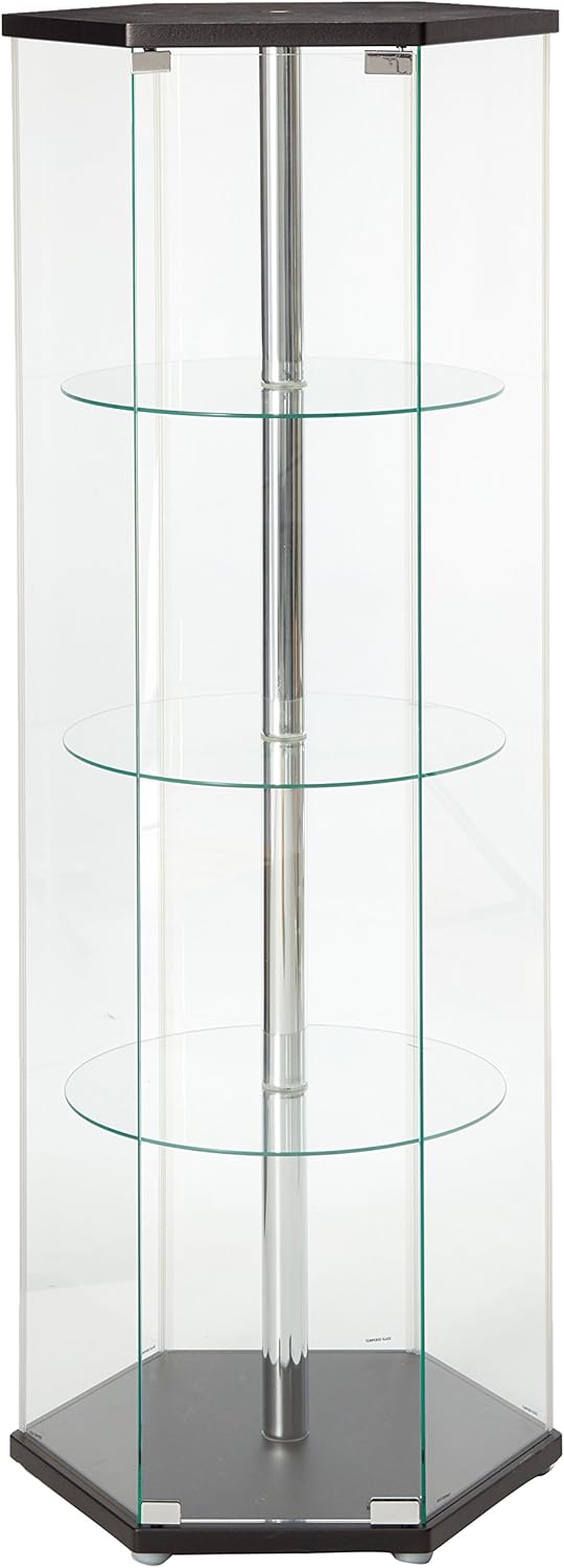 Hexagon Shaped Curio Cabinet Black and Clear D8914