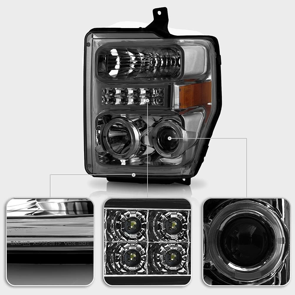 Smoke LED Projector Headlights Driver + Passenger Side V602