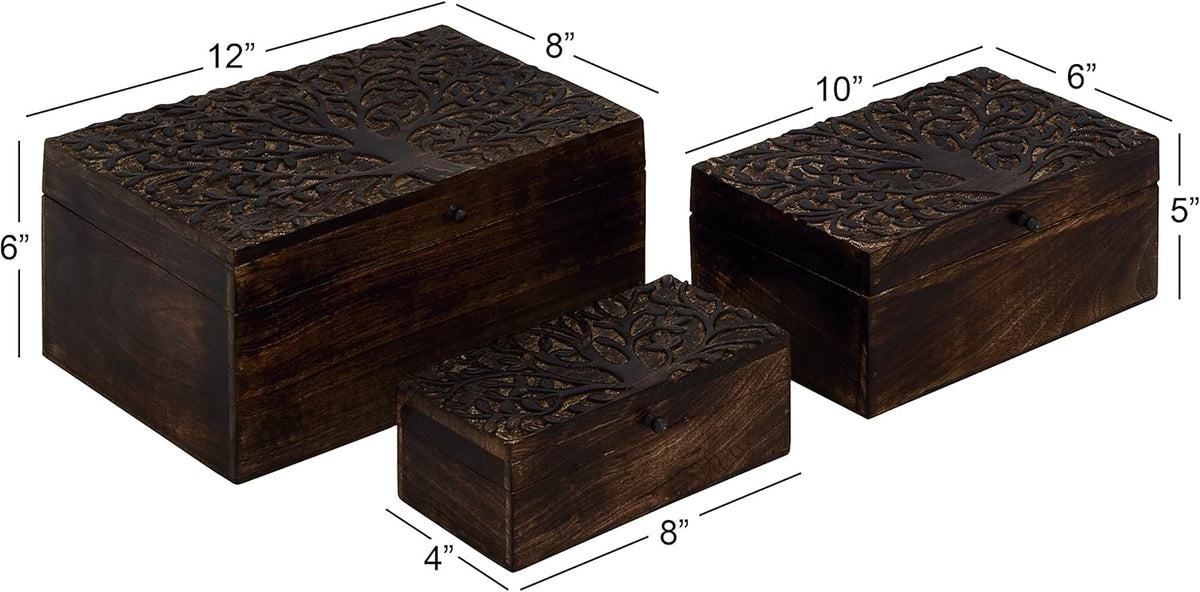 Wood Carved Box Set of 3 R704507