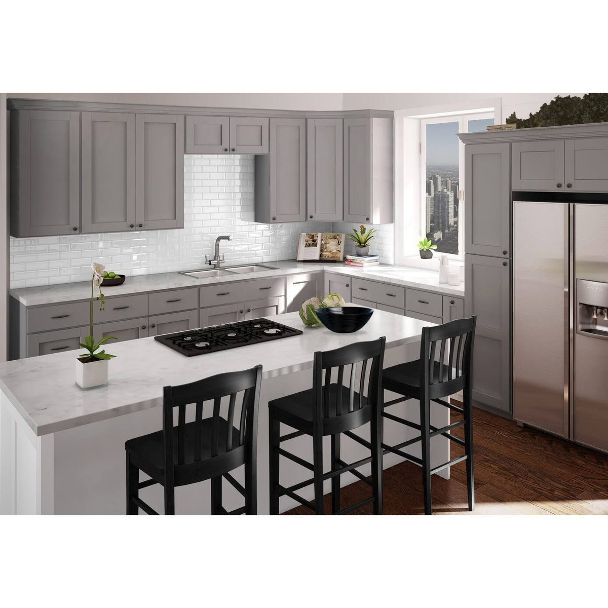 Dove Gray Single Door Base Cabinet with Dovetail Drawer W413279