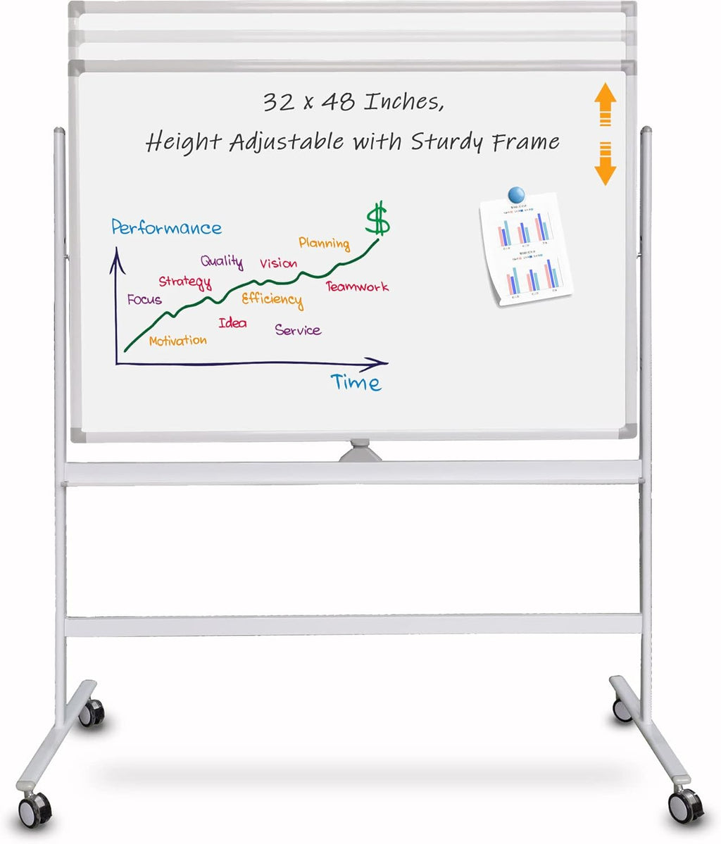 Magnetic Double Sided Rolling White Board with Casters W63527