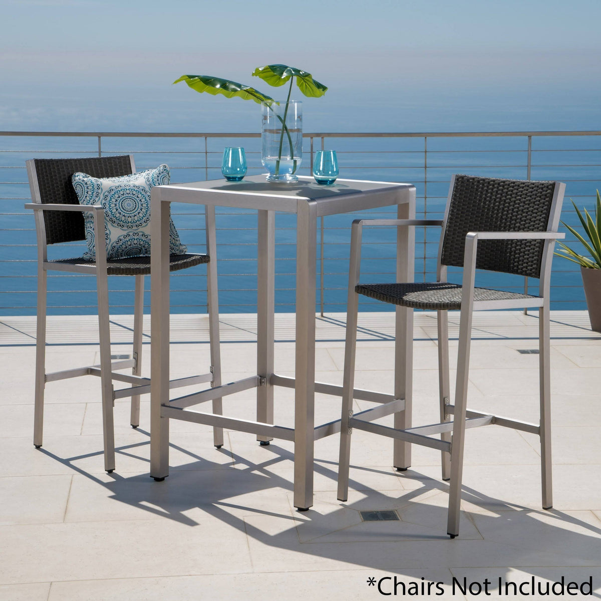 Square Aluminum Bar Table with Glass Top J28115