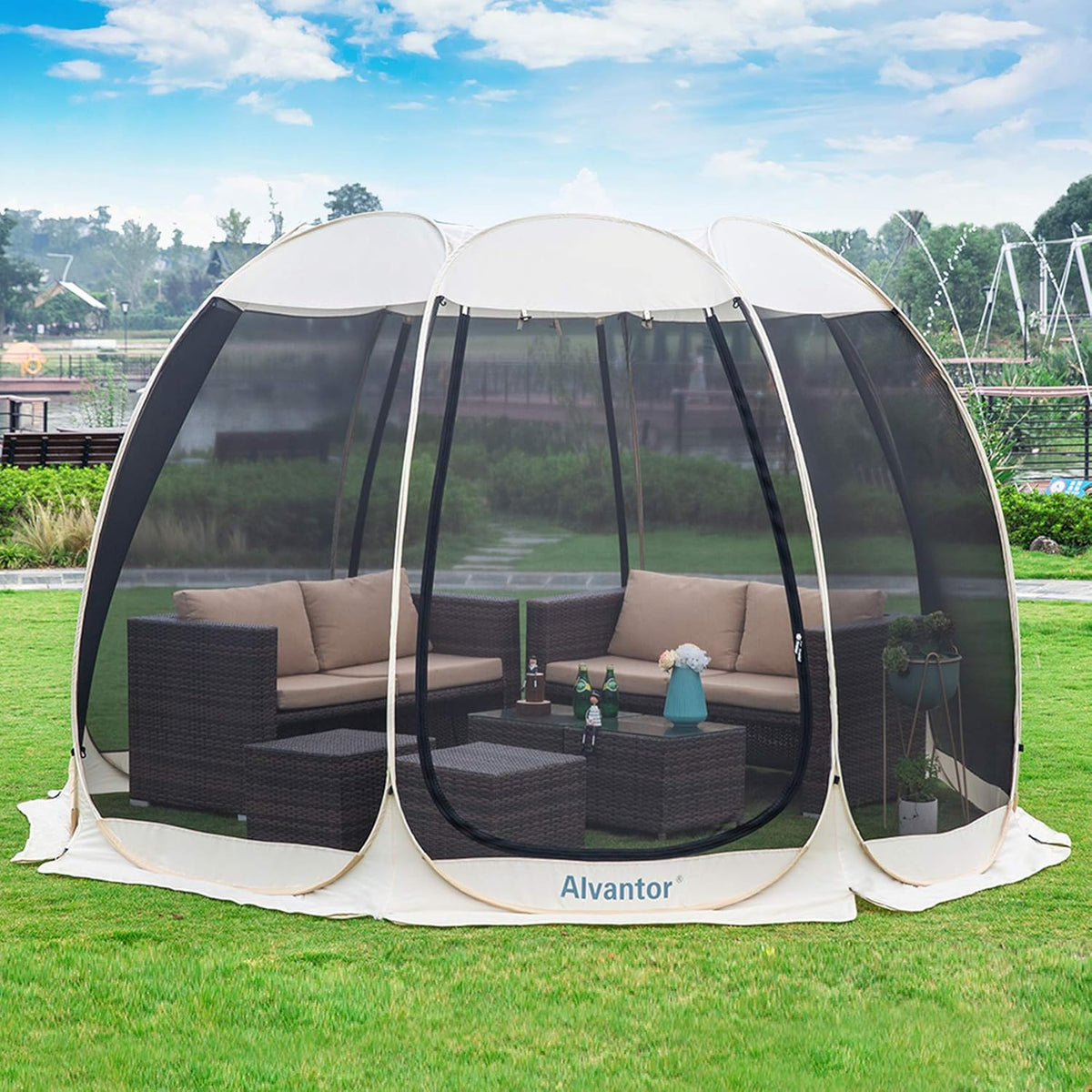 Screen House Room Outdoor Camping Tent Canopy Gazebos 4-15 Person Pop Up Tent J62823