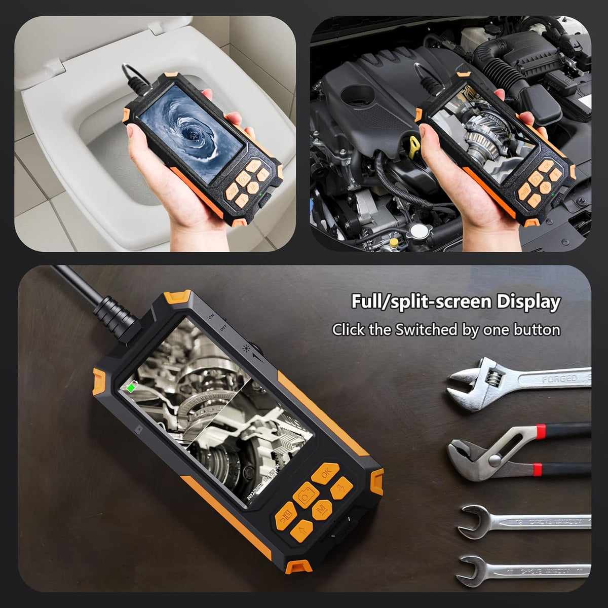 7.9mm 1080P Dual Lens Borescope Endoscope Camera with 4.5 IPS Screen I8665