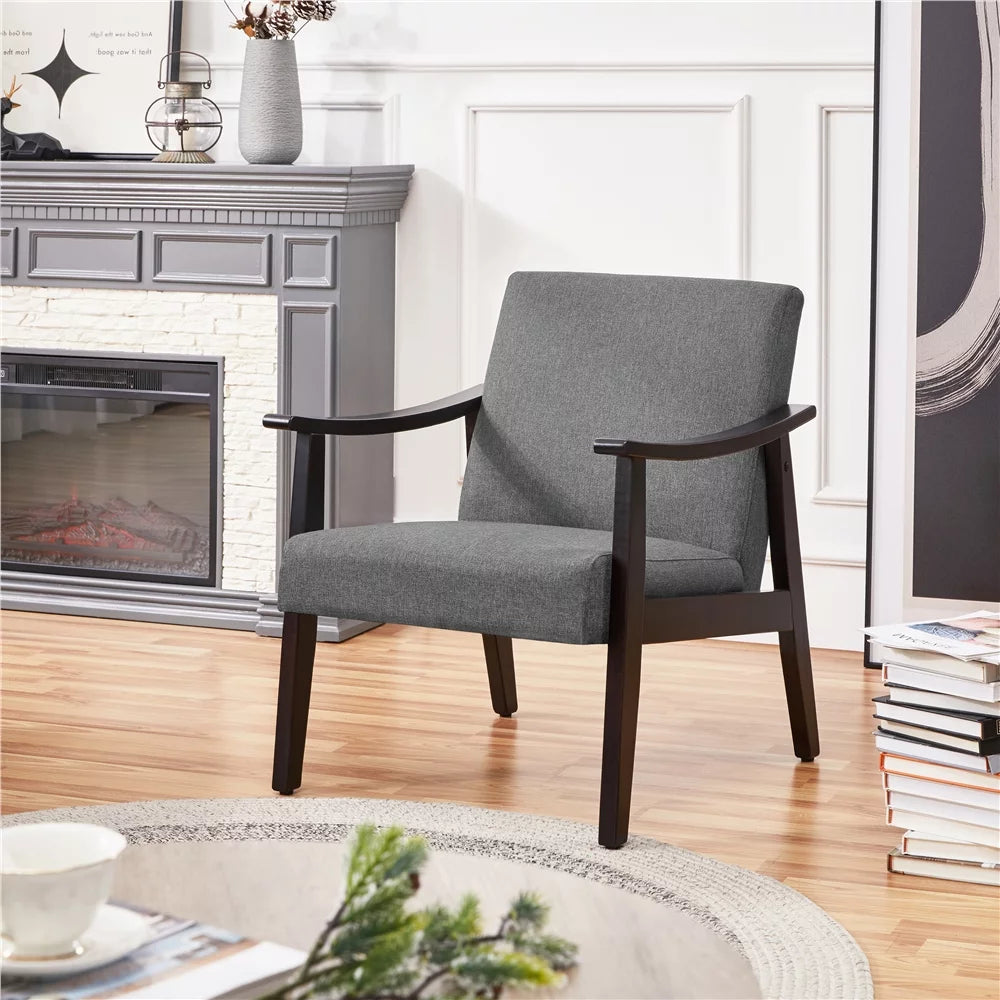 Dark Gray Fabric Accent Chair with Wooden Frame W261
