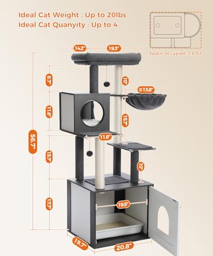 Tall Wooden Cat Tree with Litter Box Enclosure L51739