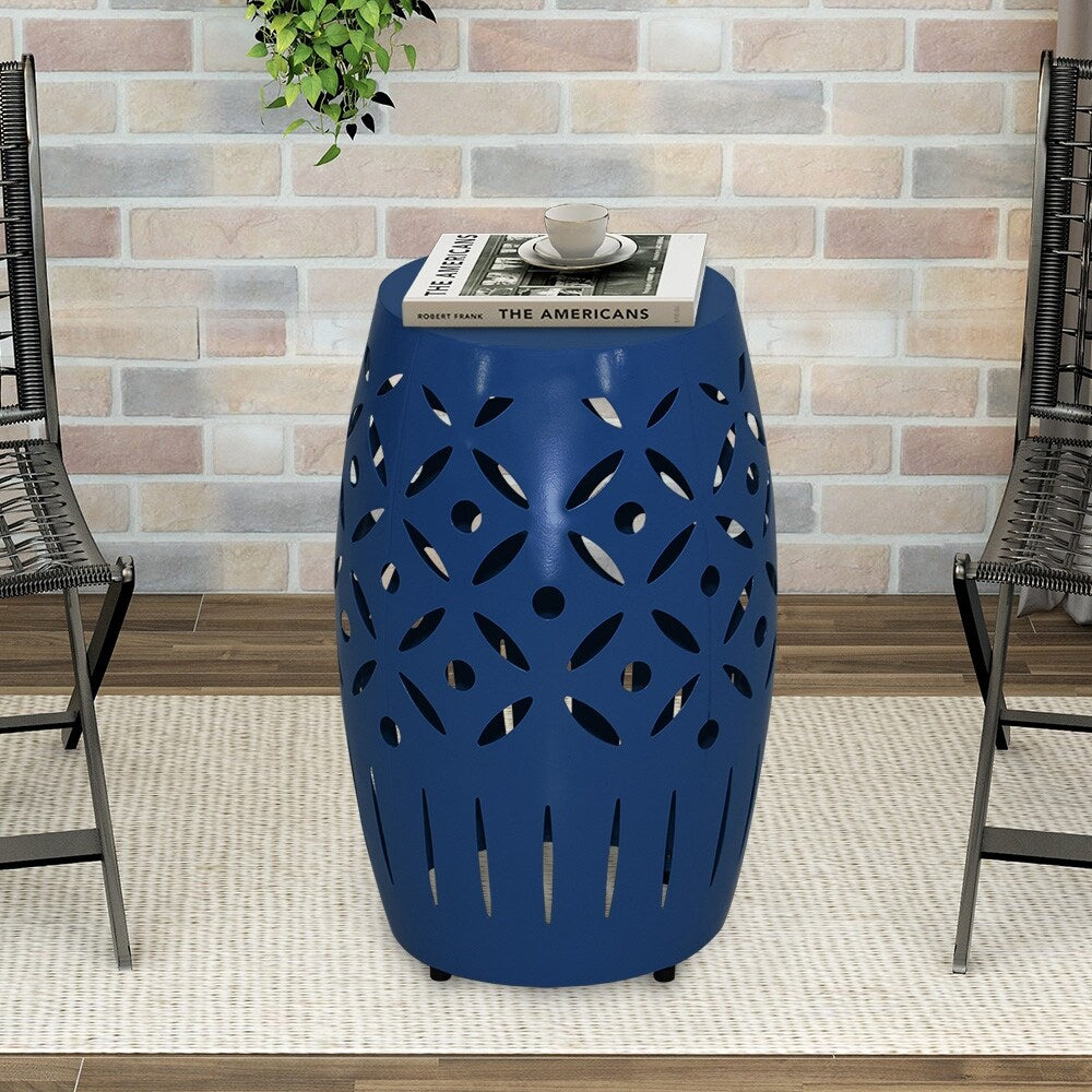 18 Inch Geometric Cut Iron Drum End Table F685