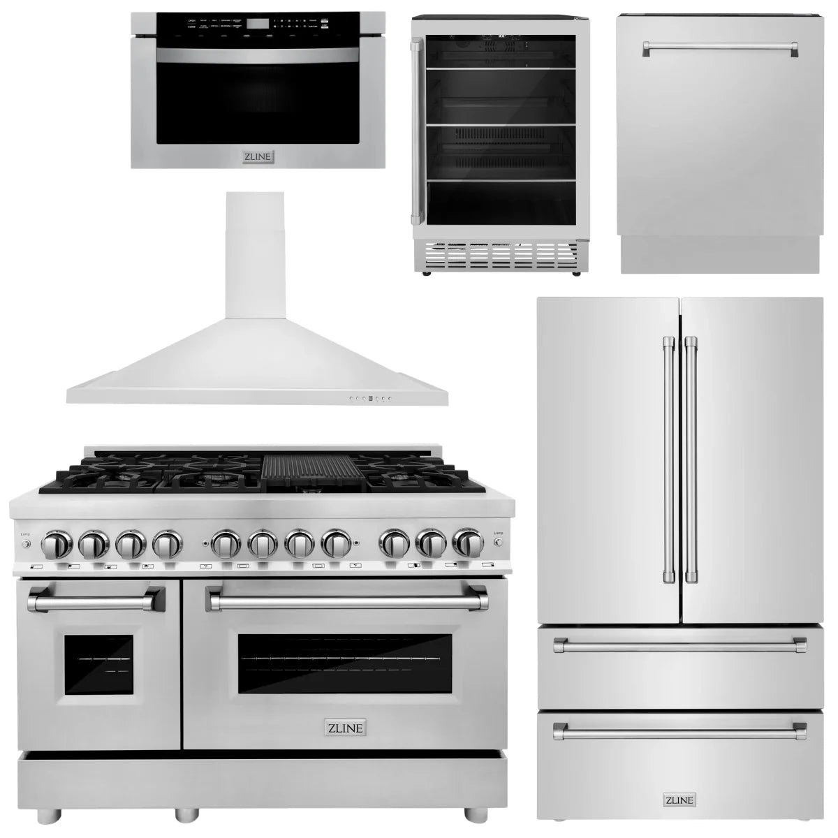 48 Dual Fuel Range, Range Hood, Refrigerator, Microwave Drawer, Dishwasher and Beverage Fridge L1948